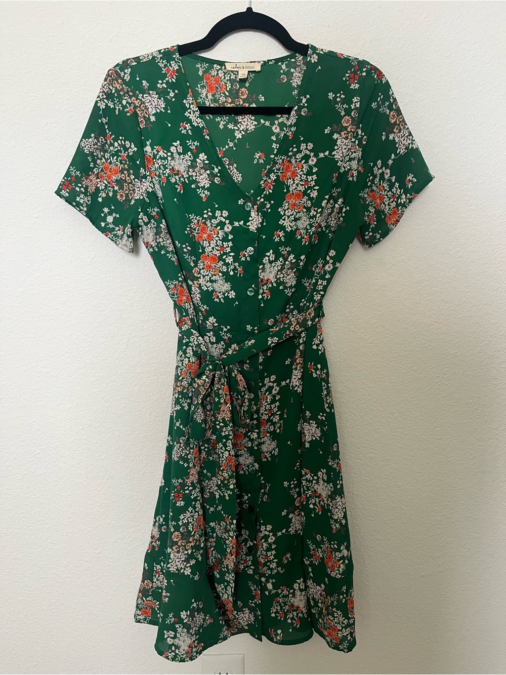 Green Floral Tie Dress